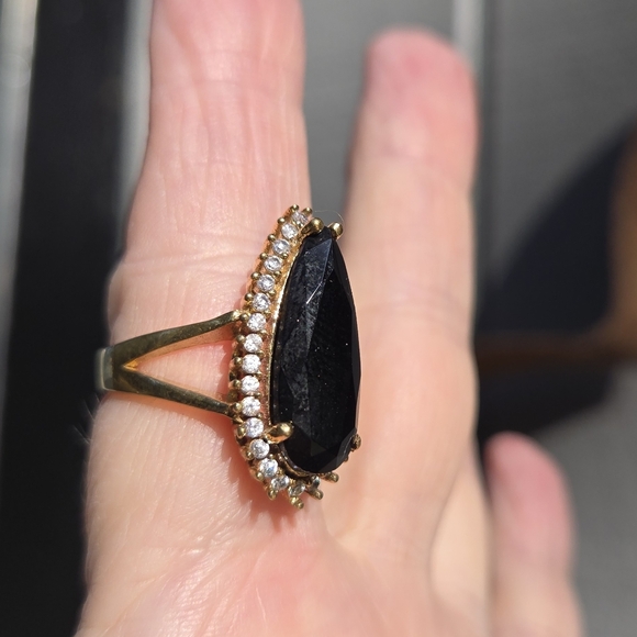 Black Onyx &Topaz Sterling & Gold Statement Ring Sz8.5 - Picture 6 of 11